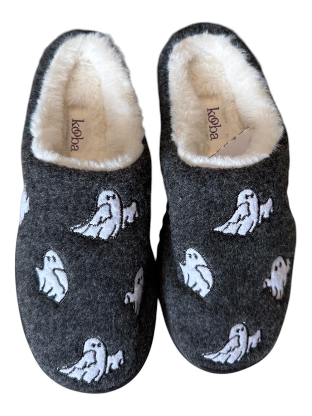 Kooba Womens Ghost Slippers Size Small 5-6 Gray White Faux Fur Halloween NWT